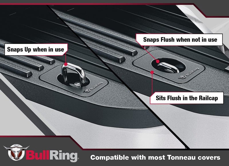 Bull Ring Offset Flush Fit Retractable Truck Bed Tie Downs for '15-'25 Ford F150, '17-'25 F250 & F350 Super Duty, '17-'25 Ford Raptor (Offset for Front, Middle & Rear Stake Pockets) (1 Pair) - Image 5